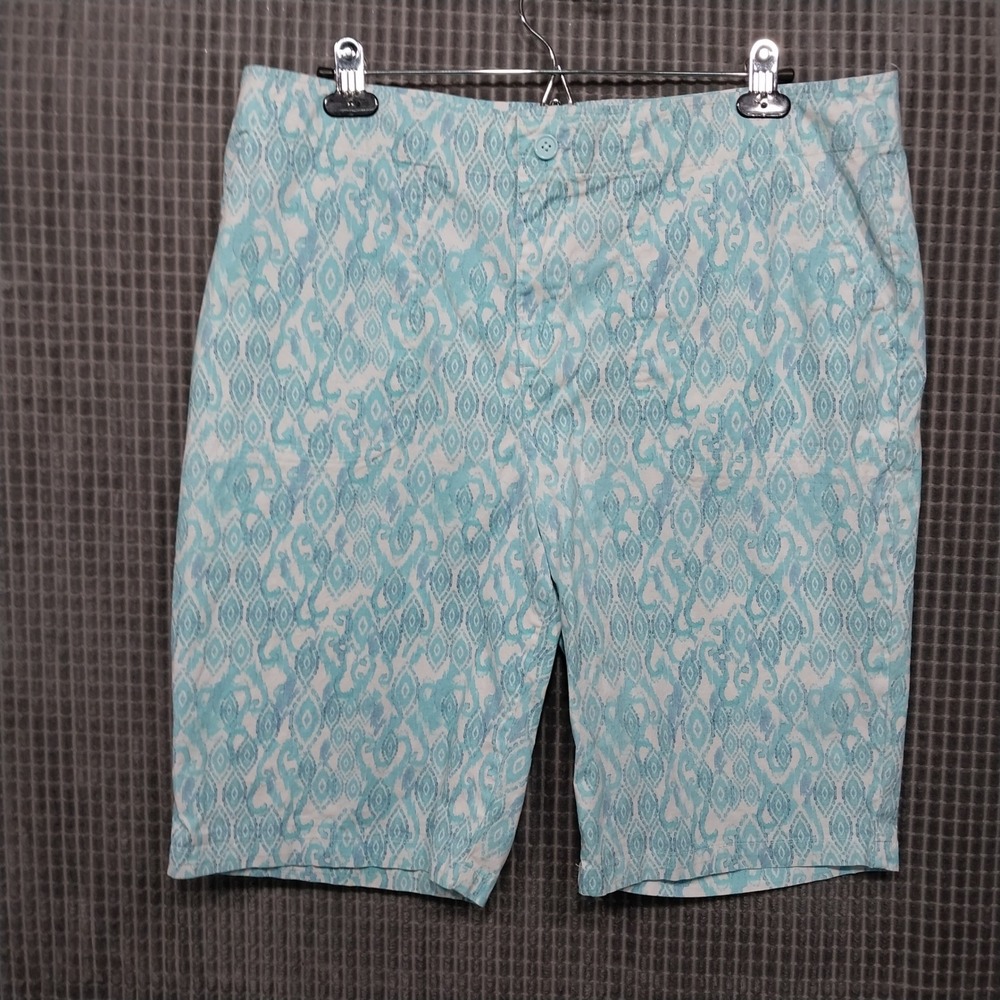 Island Collection Stella Parker Women Shorts Ikat Geometric Stretch 14 Turquoise